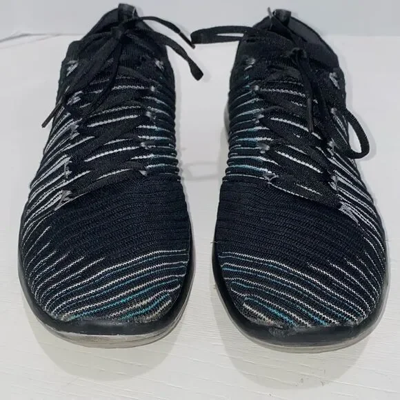 Nike Free Transform Flyknit Black Blue Striped Athletic Gym Shoes Trainers Sz 8 - Picture 7 of 14